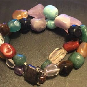 Sterling Silver & Polished Gemstone Bracelet